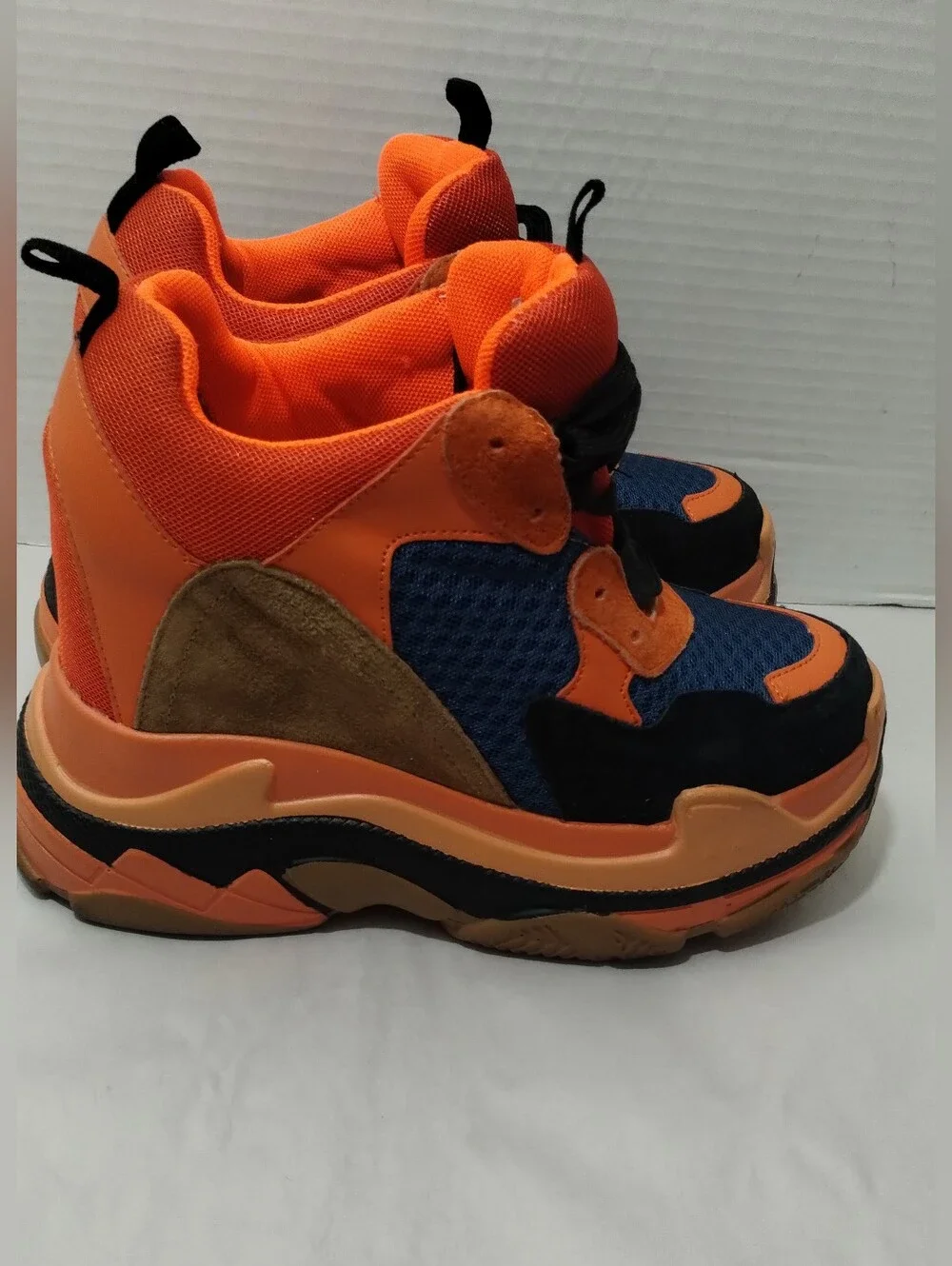 Anthony Wang Blueberry-06 Chunky Platform Orange/Blue Wedge Sneakers